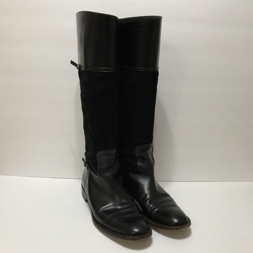 Gucci Black Suede and Leather Long Riding Boots